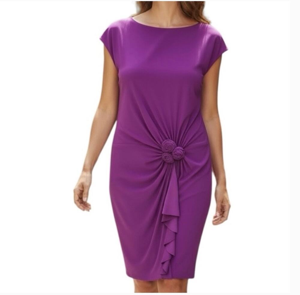 Jones Wear Dress Purple Ruched Rose Waist Sleeveless Midi Dress Size 6